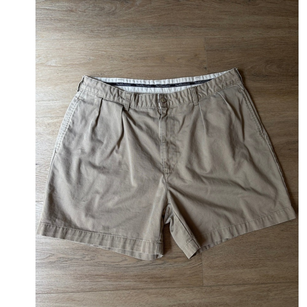 Polo Ralph Lauren Mens Pleated Chino Shorts Tan Khaki Cotton 5 Inch Inseam